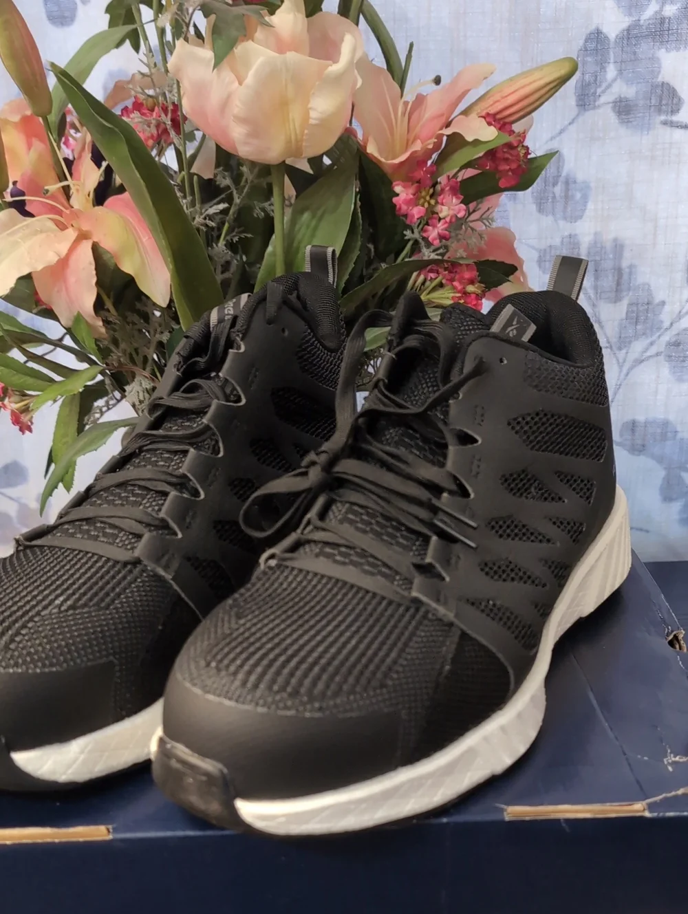Reebok Black Mesh Athletic Sneakers with White Sole